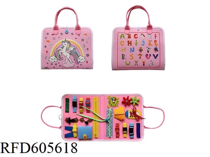 MONTOESSORI EARLY LEARNING COGNITIVE LEARNING GAMES FELT BOARD BUSY BOARD (RAINBOW UNICORN)