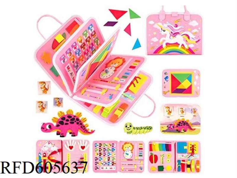 MONTOESSORI EARLY LEARNING COGNITIVE LEARNING GAME FELT BOARD BUSY BOARD (PINK RAINBOW HORSE)