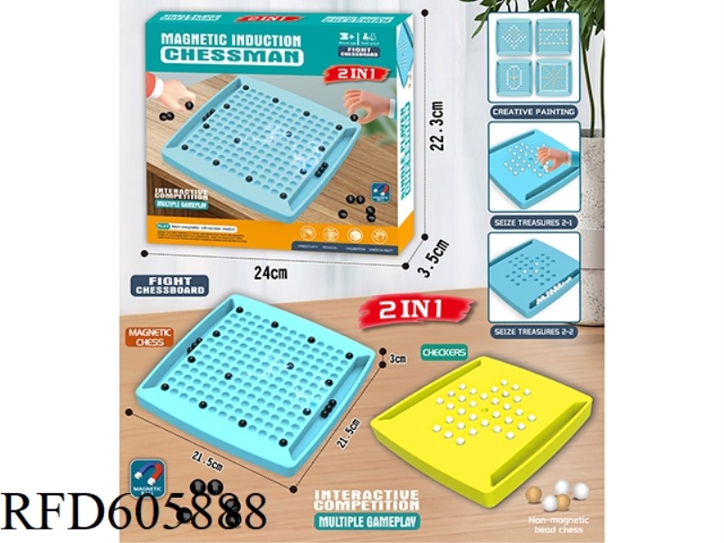 PUZZLE BOARD GAME MAGNETIC CHESS + CHECKERS, 2 IN 1