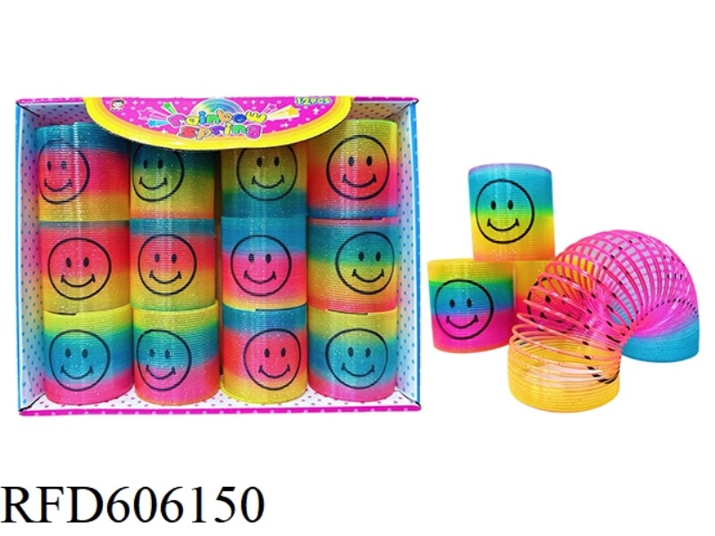 FLASHING SMILEY RAINBOW RING 12PCS