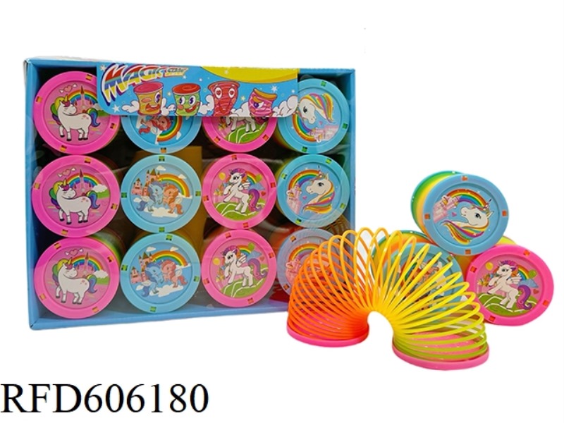 UNICORN WITH LID RAINBOW RING 12PCS