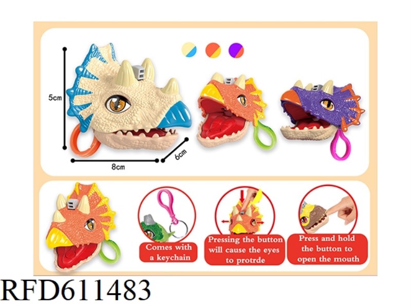 SPRAY PAINTED EYE BEAD FINGER TRICERATOPS WITH PLASTIC BUCKLE, 3 COLORS