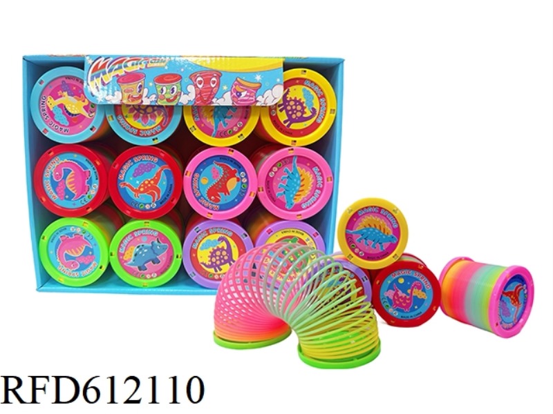 CARTOON DINOSAUR WITH LID RAINBOW RING 12PCS