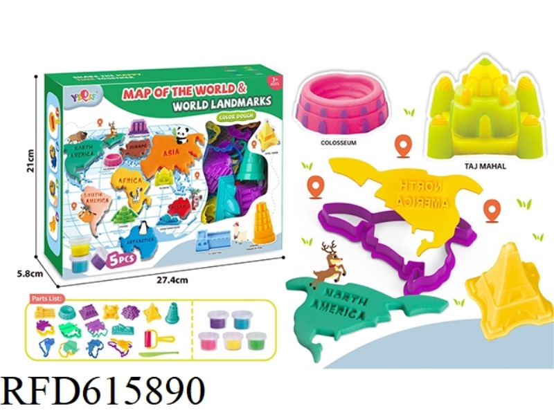 WORLD MAP & LANDMARK BUILDING COLOR CLAY