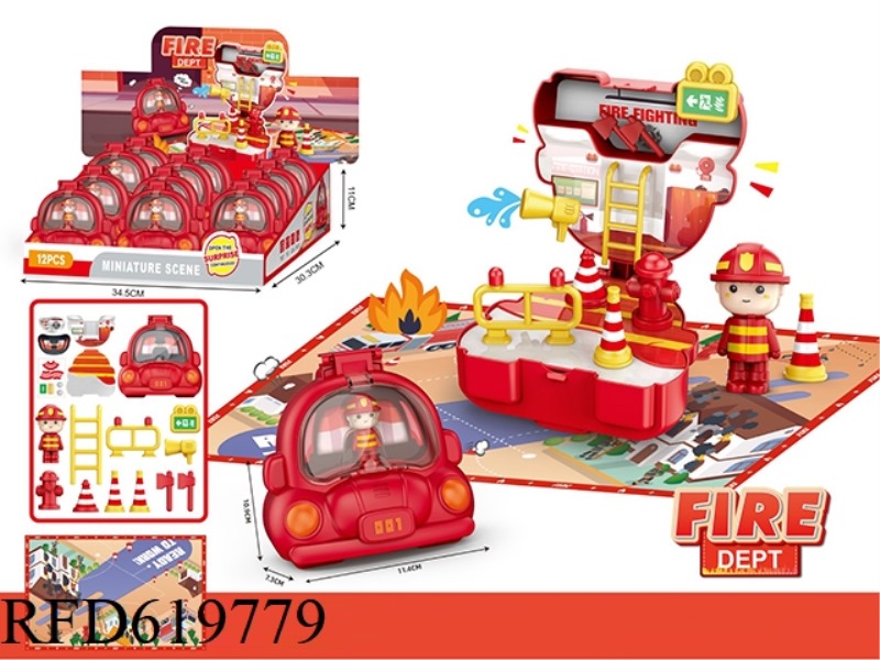 CAR FIRE SCENE SET WITH MAP 12PCS