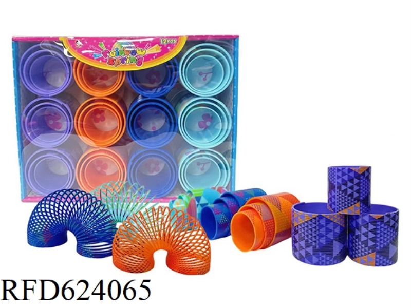 COLOR GEOMETRIC PATTERN 3-IN-1 RAINBOW RING 12PCS