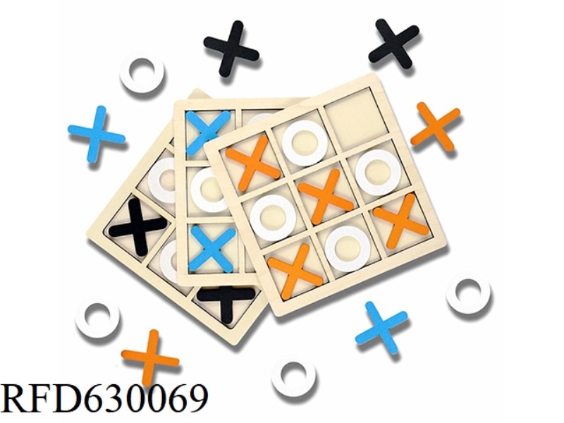 WOODEN LARGE XO TIC-TAC-TOE CHESS 3 COLORS