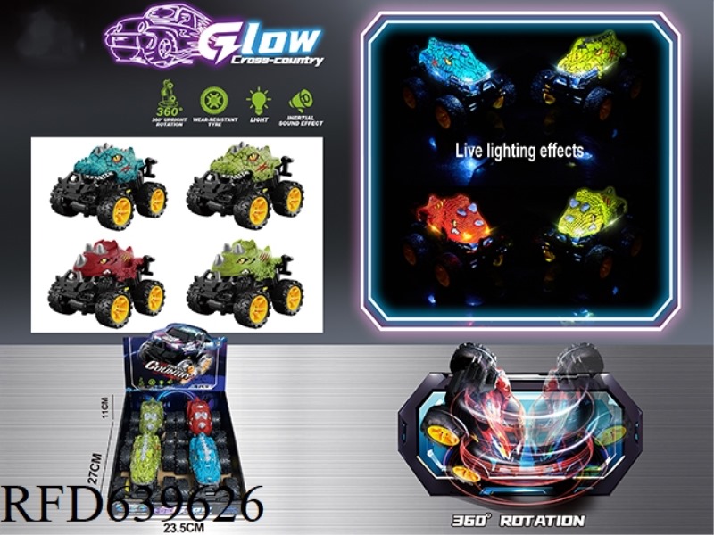 BIG WHEEL INERTIA SOUND AND LIGHT STUNT CAR TRANSPARENT CAR (DINOSAUR)