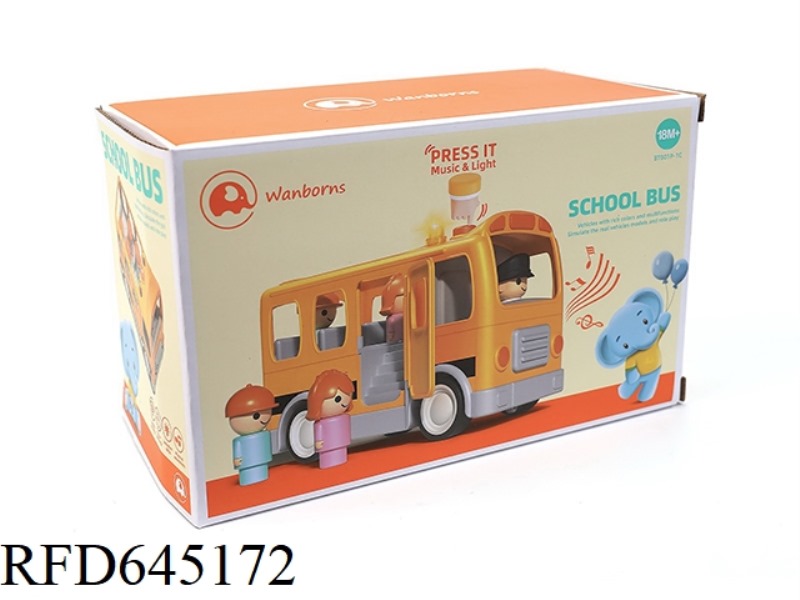 PLASTIC FLATHEAD SCHOOL BUS WITH MUSIC, LIGHTS AND ELECTRICITY