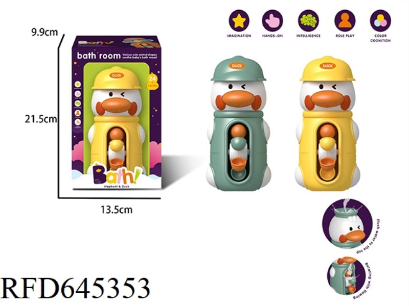 BATH WATER WHEEL CARTOON DROOLING DUCK (GREEN/YELLOW)