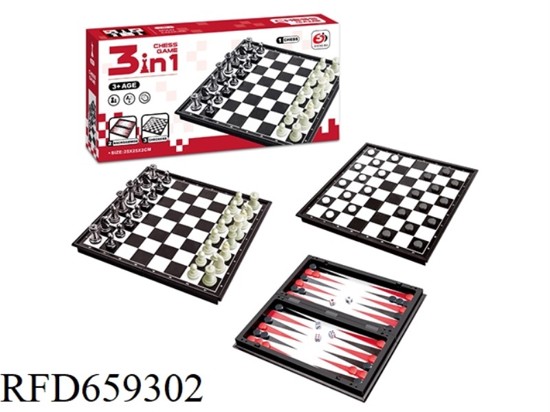 CHESS/CHECKERS/BACKGAMMON 3-IN-1 BOARD