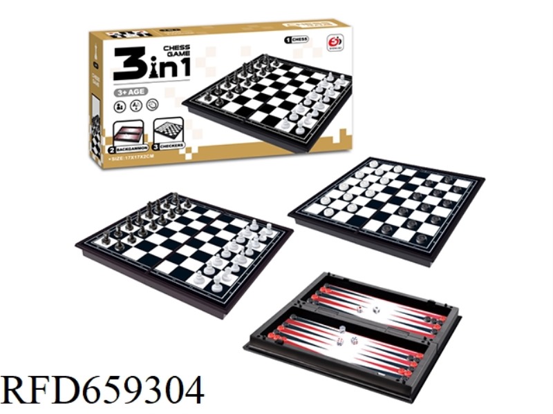 CHESS/CHECKERS/BACKGAMMON 3-IN-1 BOARD