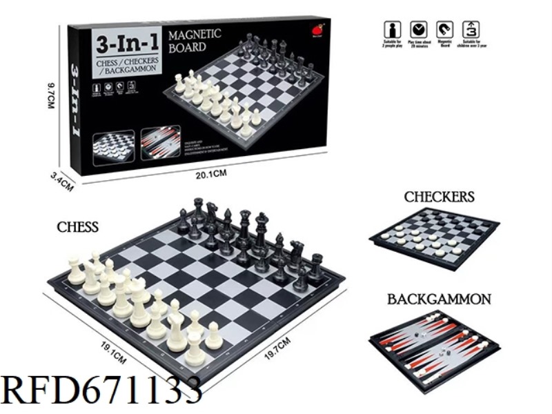 3-IN-1 (FOLDING MAGNETIC CHESS/CHECKERS/BACKGAMMON)