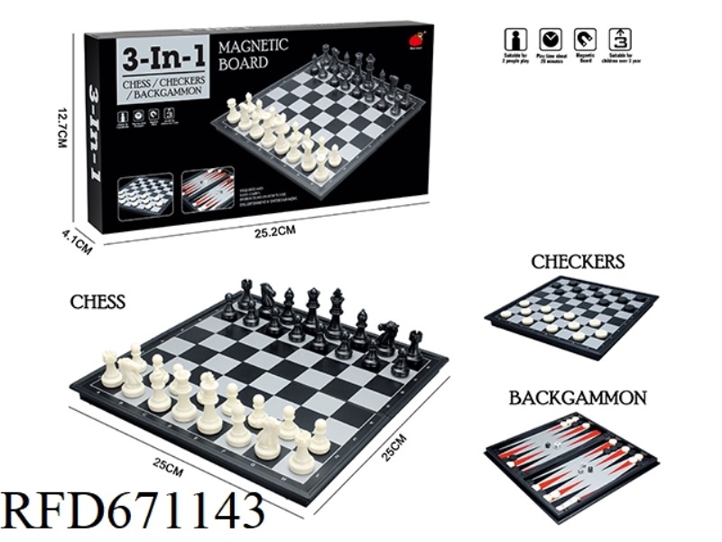 3-IN-1 (FOLDING MAGNETIC CHESS/CHECKERS/BACKGAMMON)