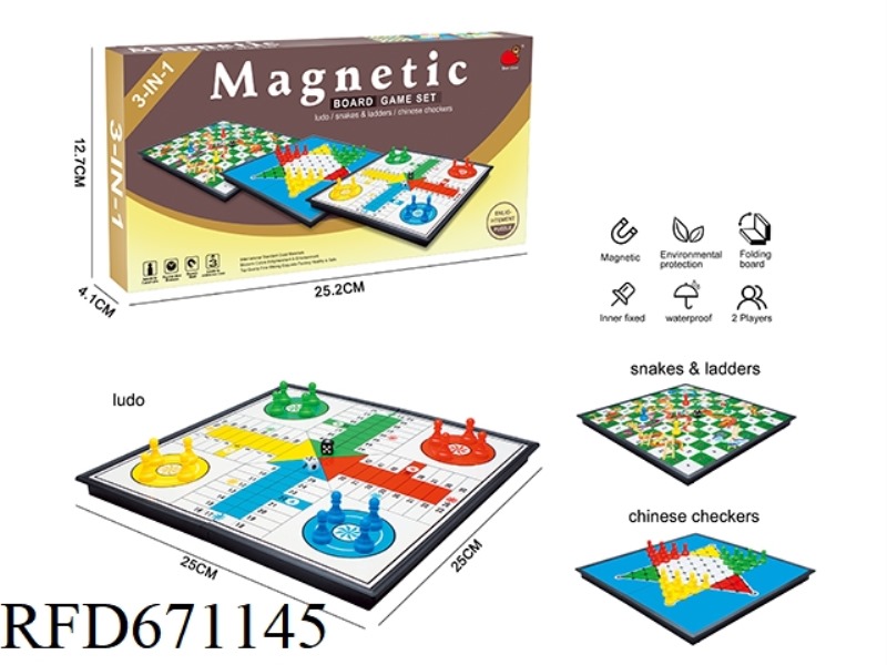 3-IN-1 (FOLDED MAGNETIC CHECKERS/SNAKE LADDER CHESS/DICE CHESS)