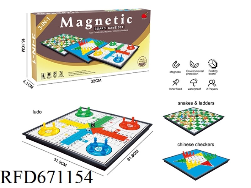 3-IN-1 (FOLDED MAGNETIC CHECKERS/SNAKE LADDER CHESS/DICE CHESS)