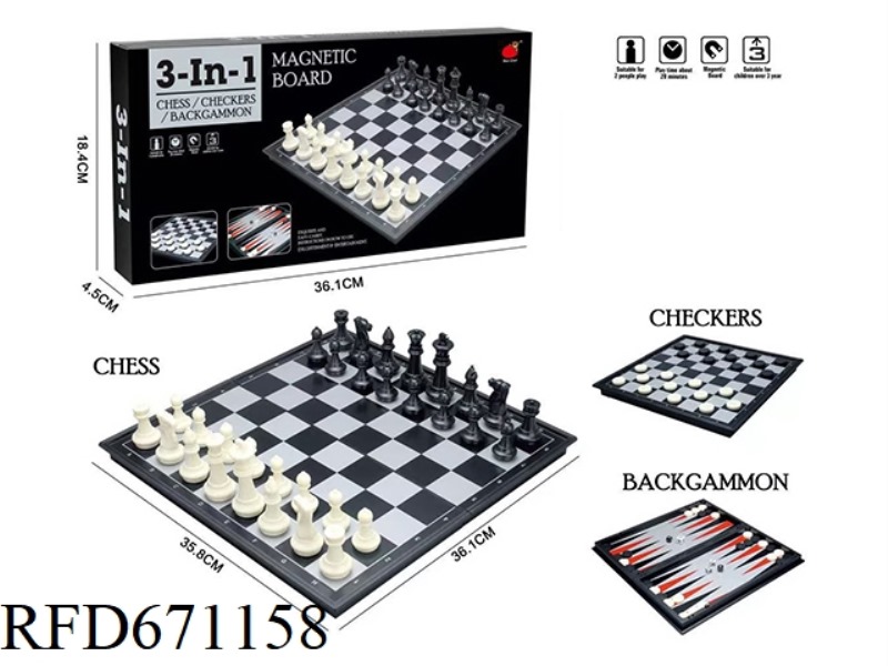 3-IN-1 (FOLDING MAGNETIC CHESS/CHECKERS/BACKGAMMON)
