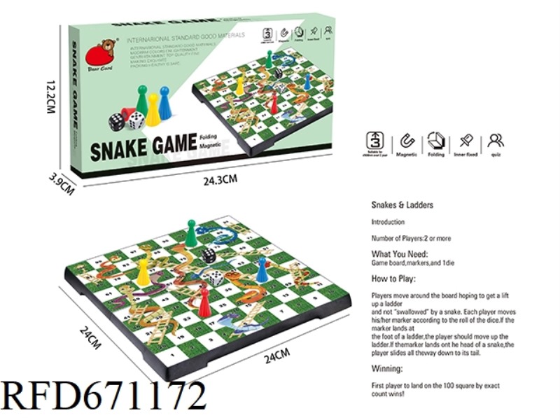 FOLDING MAGNETIC SNAKE LADDER CHESS