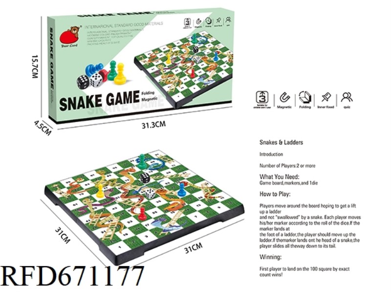 FOLDING MAGNETIC SNAKE LADDER CHESS