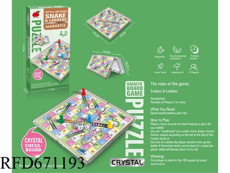 FOLDING MAGNETIC CRYSTAL CHESSBOARD SNAKE LADDER CHESS