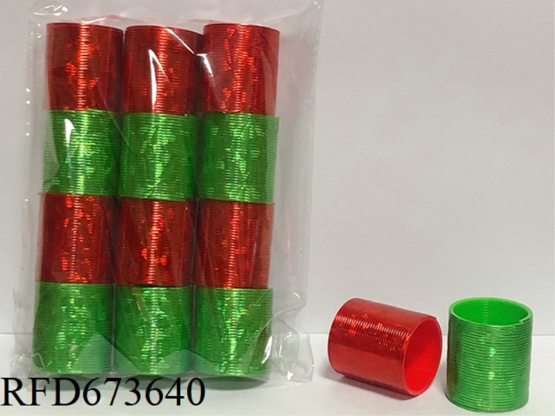 GREEN AND BRIGHT RED GILDED RAINBOW RINGS