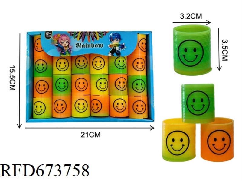 TWENTY-FOUR RAINBOW RINGS WITH SMILING FACES IN SPRING COLORS