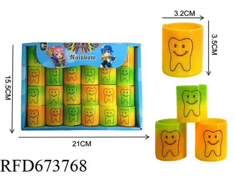 TWENTY-FOUR RAINBOW RINGS WITH TOOTH EXPRESSIONS