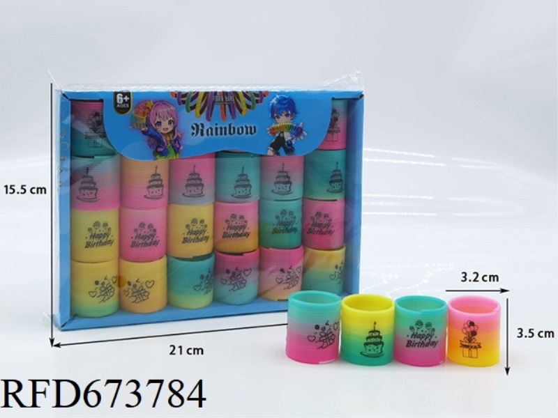TWENTY-FOUR RAINBOW RINGS CONTAINING BIRTHDAY EMOJIS