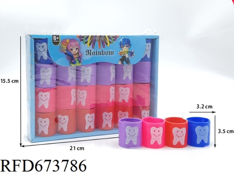 TWENTY-FOUR RAINBOW RINGS WITH TOOTH EXPRESSIONS