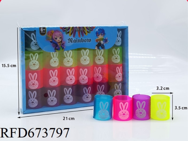 TWENTY-FOUR RAINBOW RINGS WITH RABBIT EXPRESSIONS