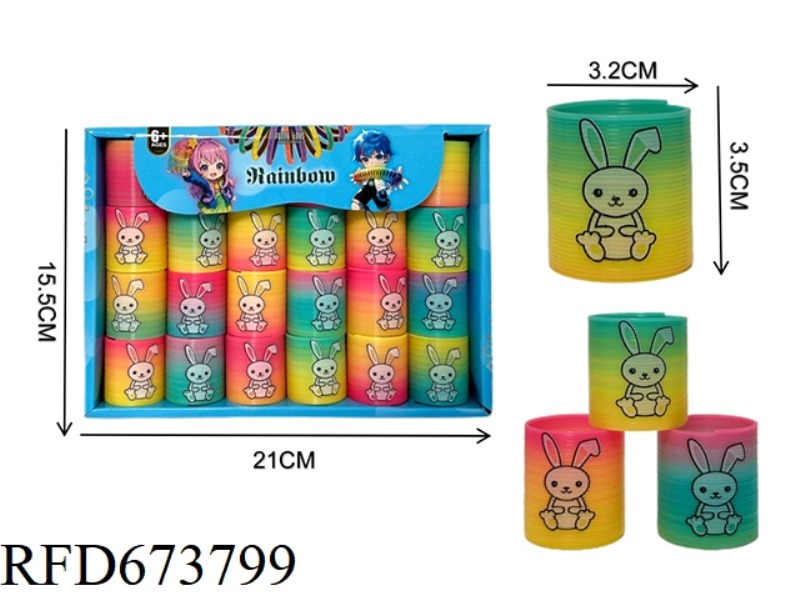 TWENTY-FOUR RAINBOW RINGS WITH RABBIT EXPRESSIONS