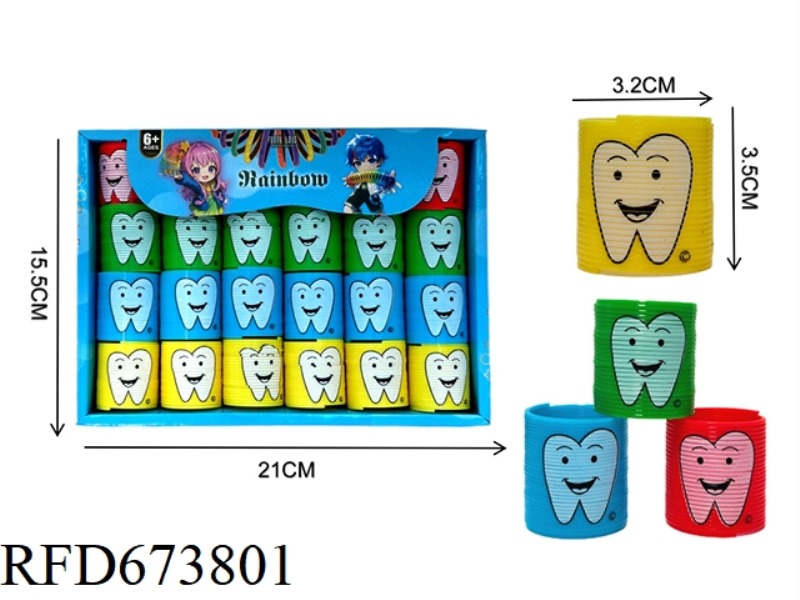 TWENTY-FOUR RAINBOW RINGS WITH TOOTH EXPRESSIONS