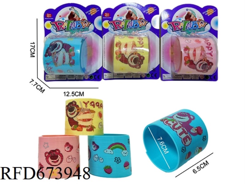 THE STRAWBERRY BEAR SPINS A RAINBOW CIRCLE IN THREE COLORS