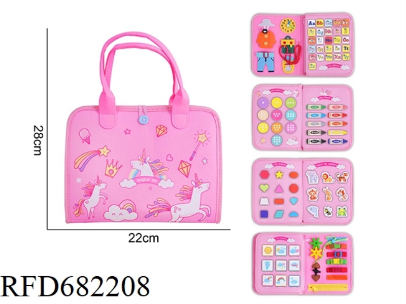 MONTESSORI CHILDREN'S EARLY EDUCATION AND INTELLIGENCE - FELT PINK 5-PAGE UNICORN BUSY EDITION