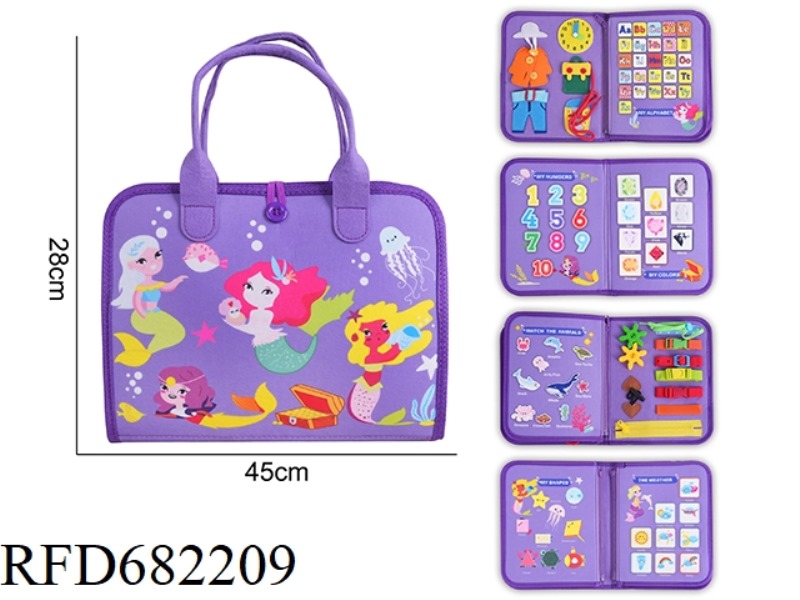 MONTESSORI CHILDREN'S EARLY EDUCATION AND INTELLIGENCE - 5-PAGE FELT PURPLE MERMAID BUSY EDITION