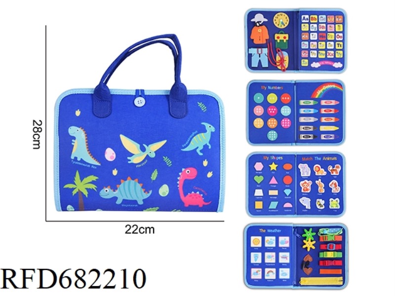 MONTESSORI CHILDREN'S EARLY EDUCATION AND INTELLIGENCE - FELT BLUE 5-PAGE DINOSAUR BUSY EDITION