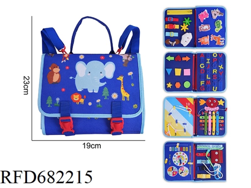 MONTESSORI CHILDREN'S EARLY EDUCATION AND INTELLIGENCE - BLUE 5-PAGE WILDLIFE BUSY EDITION FELT BACK