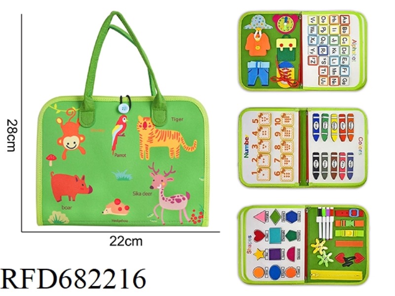 MONTESSORI EARLY CHILDHOOD EDUCATION AND INTELLIGENCE - FELT GREEN 5-PAGE WILDLIFE BUSY EDITION
