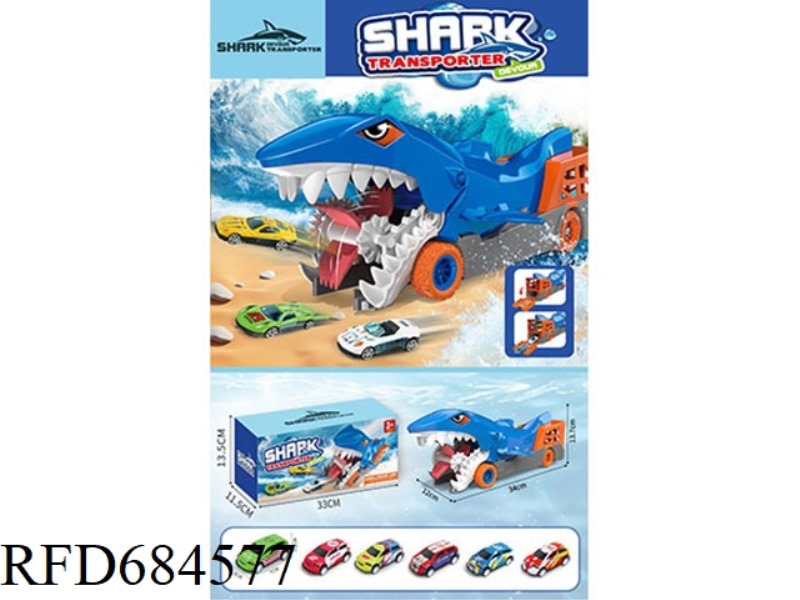 HUNGRY SHARK DEVOURS TRANSPORT VEHICLE (EQUIPPED WITH 6 METAL CARTS)