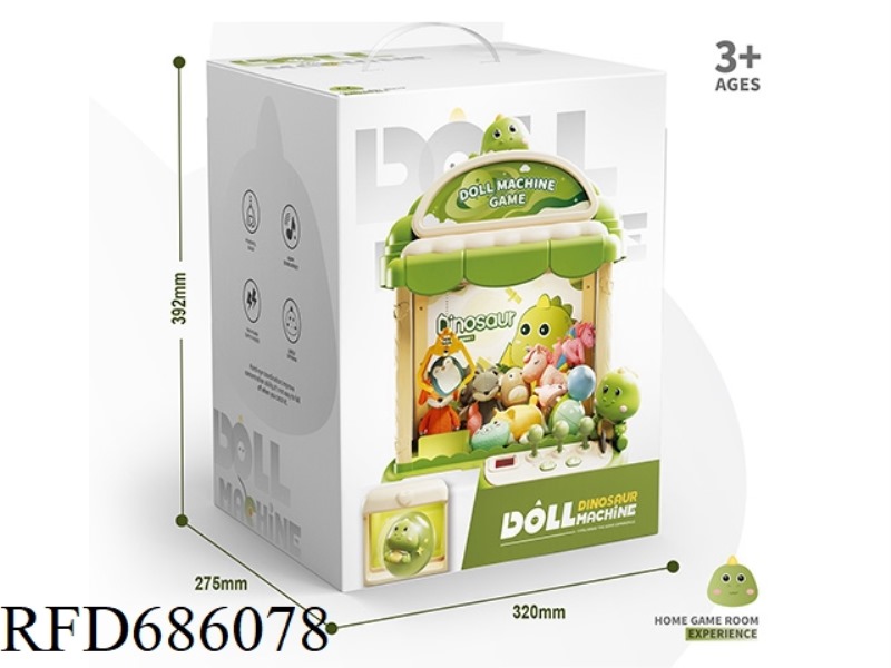 DINOSAUR DOLL MACHINE LARGE B CONFIGURATION 
20 TWISTED EGGS 24 COINS CAN BE USED WITHOUT DOLLS.