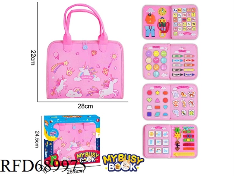 MONTESSORI CHILDREN'S EARLY EDUCATION PUZZLE - FELT PINK 5-PAGE UNICORN BUSY EDITION