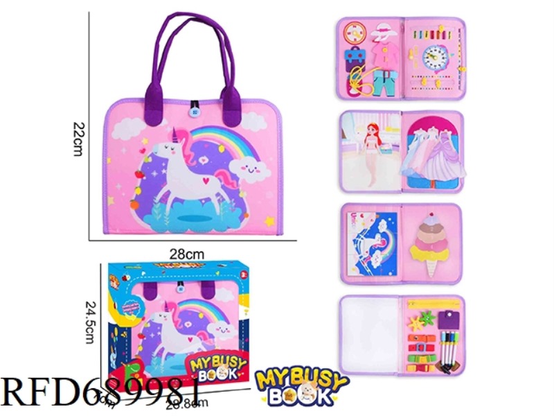 MONTESSORI CHILDREN'S EARLY EDUCATION PUZZLE - FELT PURPLE 5-PAGE UNICORN BUSY EDITION