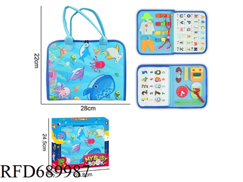 MONTESSORI CHILDREN'S EARLY EDUCATION PUZZLE - FELT BLUE 3 PAGES LIGHT BLUE OCEAN WORLD WITH VELCRO