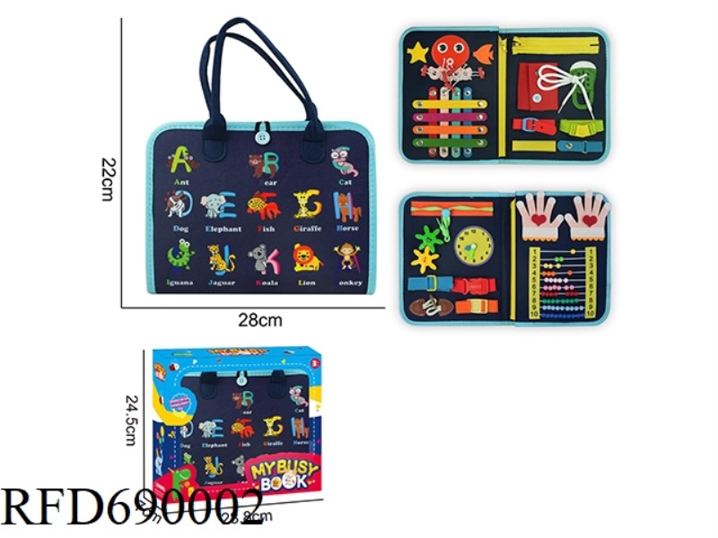 MONTESSORI CHILDREN'S EARLY EDUCATION PUZZLE - FELT 3-PAGE ANIMAL LETTER STYLE BUSY BOARD