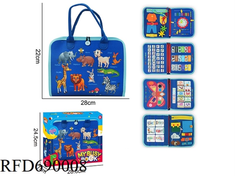 MONTESSORI CHILDREN'S EARLY EDUCATION PUZZLE - FELT 3-PAGE DINOSAUR ANIMAL GEMSTONE BLUE BUSY BOOK