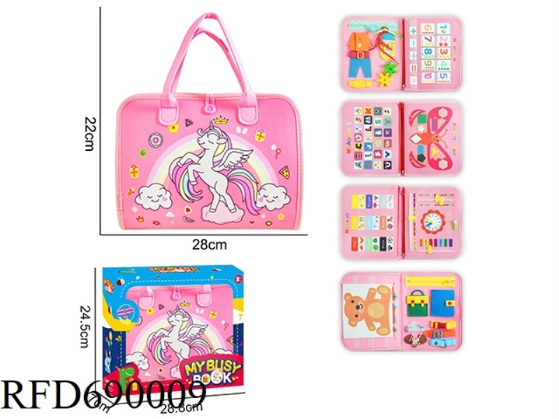 MONTESSORI CHILDREN'S EARLY EDUCATION PUZZLE - FELT 5-PAGE PINK UNICORN BUSY BOOK