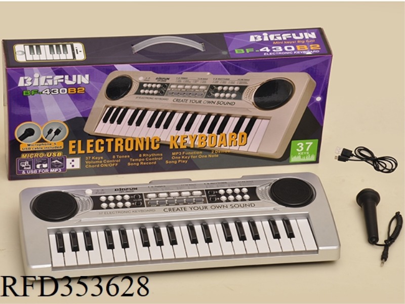 37-KEY KEYBOARD WITH MICROPHONE, USB POWER CORD AND USB MUSIC JACK