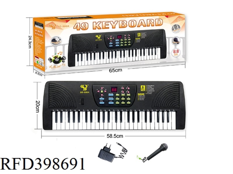 49-KEY MULTIFUNCTION ELECTRONIC KEYBOARD WITH 2-DIGIT DIGITAL DISPLAY, ADAPTER, MICROPHONE