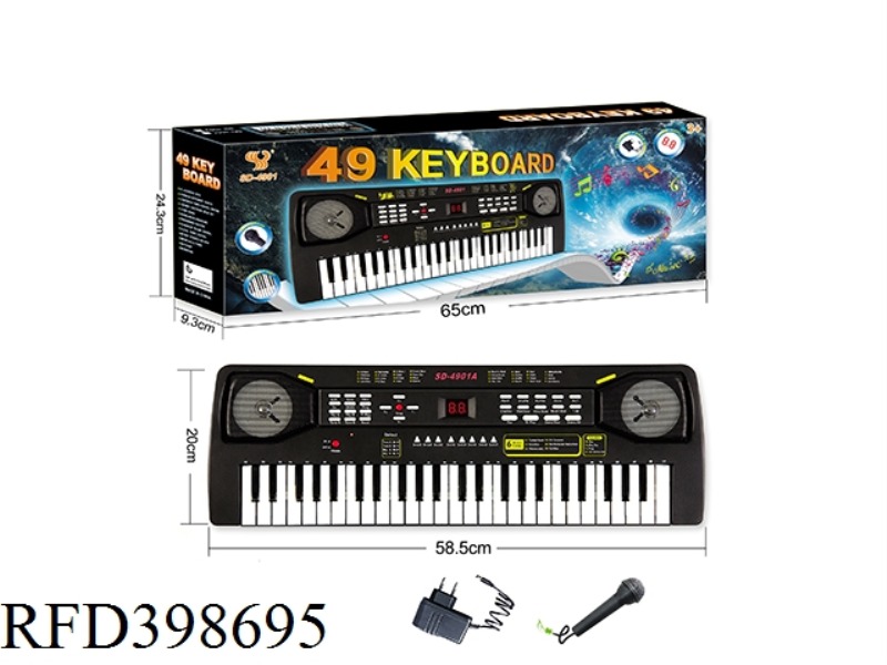 49-KEY MULTIFUNCTION ELECTRONIC KEYBOARD WITH 2-DIGIT DIGITAL DISPLAY, ADAPTER, MICROPHONE