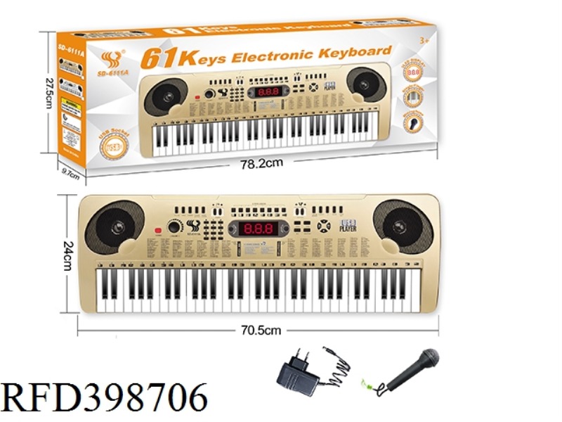 61 MULTIFUNCTIONAL ELECTRONIC ORGAN WITH USB INTERFACE, ADAPTOR, DIGITAL DISPLAY
